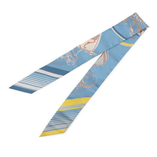 HERMES Twilly Ex-Libris Bleu Moyan/Jaune Viff/Orange Silk100%