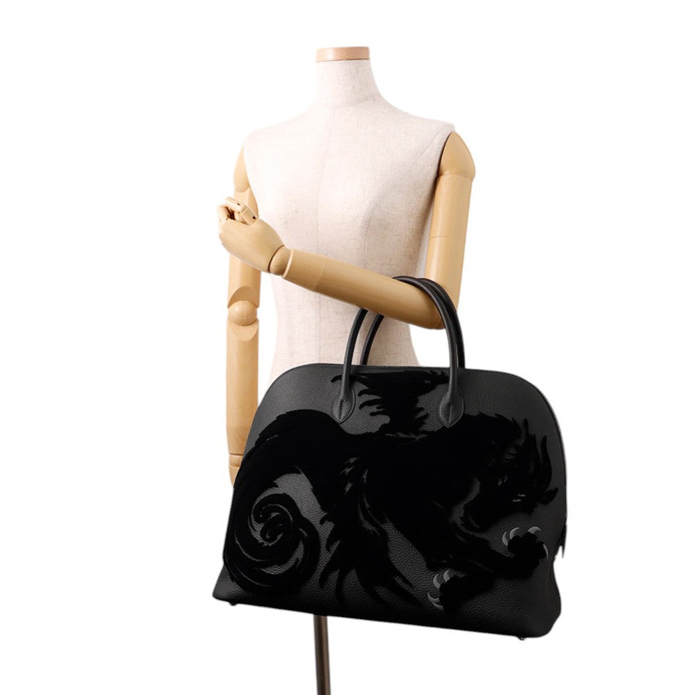 HERMES Bolide 1923 chimeres dragon Black Togo Leather Velvet Size 45