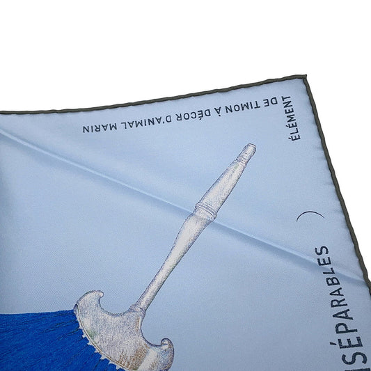 HERMES Carre Nous Sommes Inseparables Size 90 Blue Ciel/Marine Silk100%