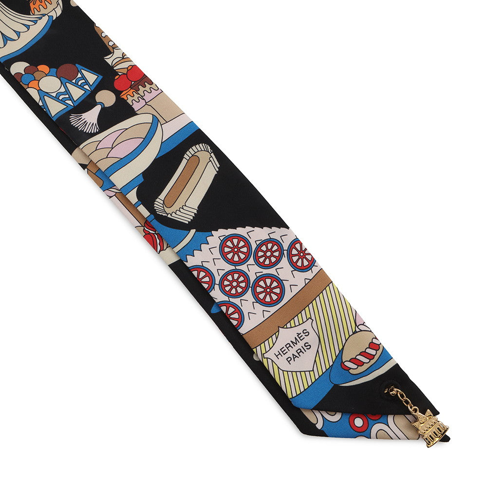 HERMES TwillyBag Charm - La Patisserie Francais 20th Anniversary Edition Black/Blanc/Blue Silk100%