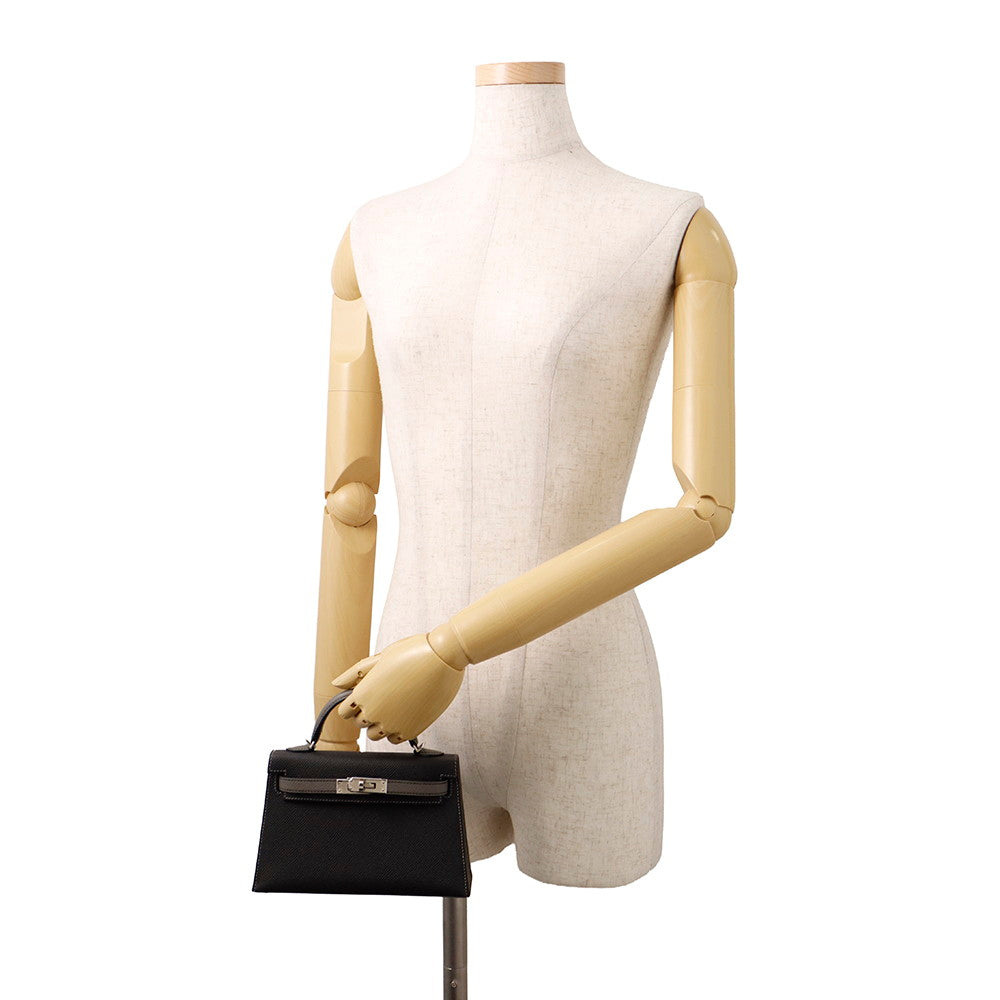 HERMES Mini Kelly 2 SPO Black/Gris Meyer Epsom