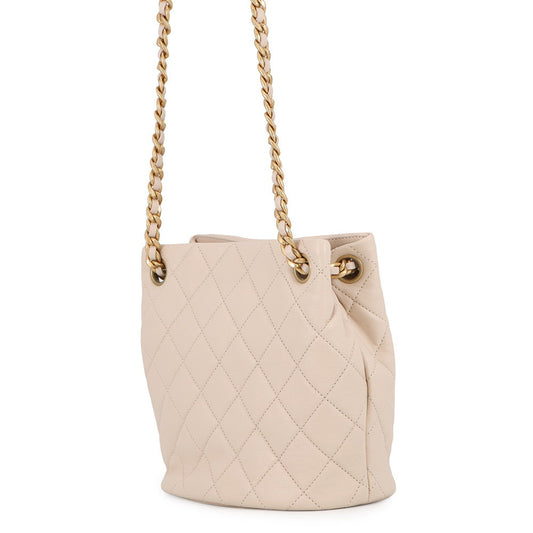 CHANEL Matelasse Chain Shoulder Bucket Bag BeigeAS3873 Lambskin Size Small