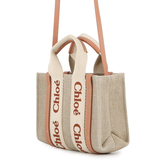 Chloe Woody Mini 2WAY Bag Woden OrangeCHC24UP237L17847 Canvas Shiny Calf Leather