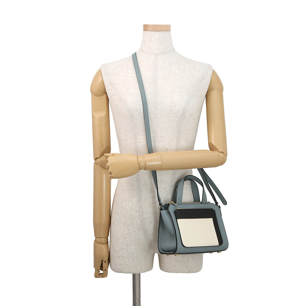 Valextra Valextra Mini Paspa 2WAY Bag Gray/Beige/Black Leather