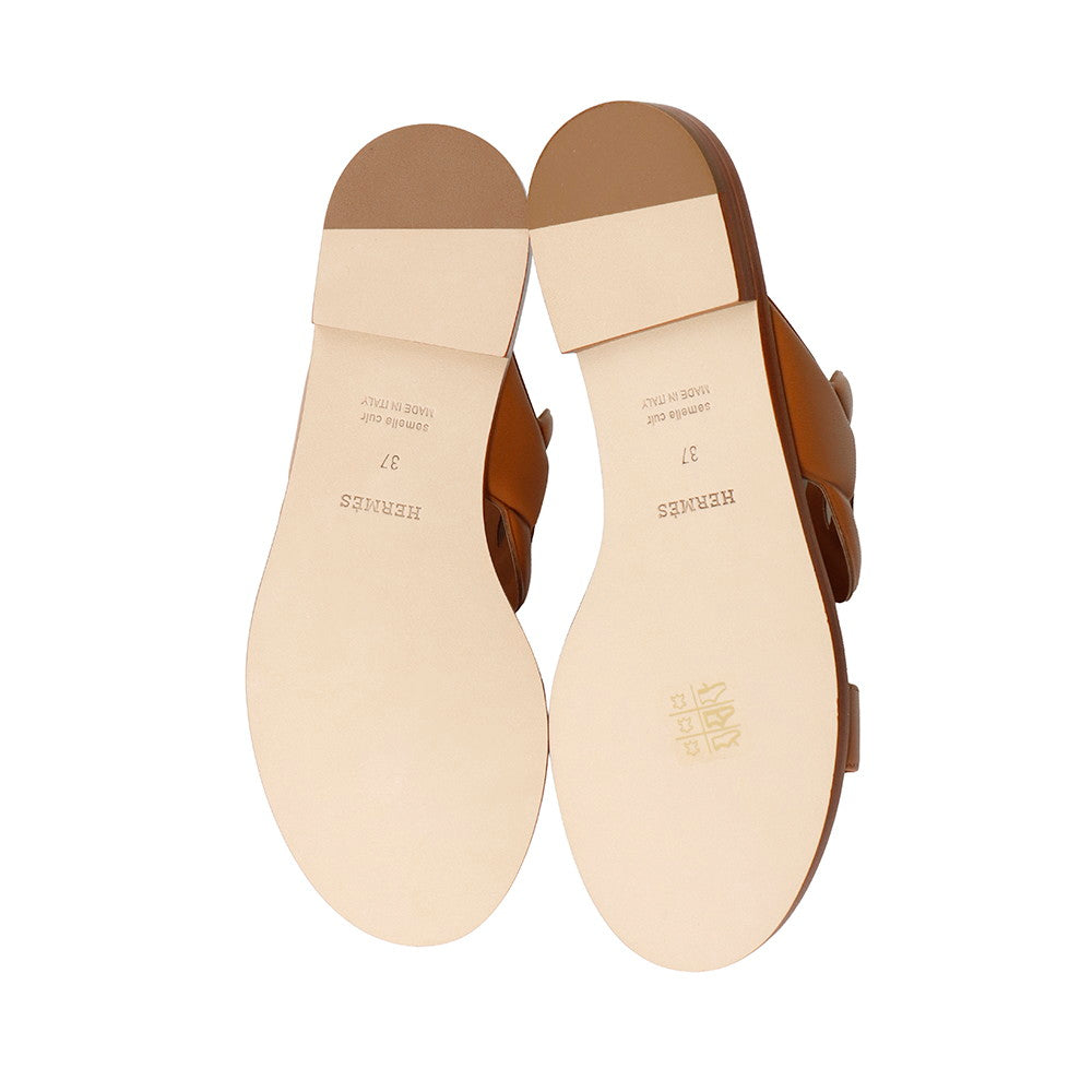 HERMES Lagoon Sandals GoldH252138Z Calf Leather Size 37