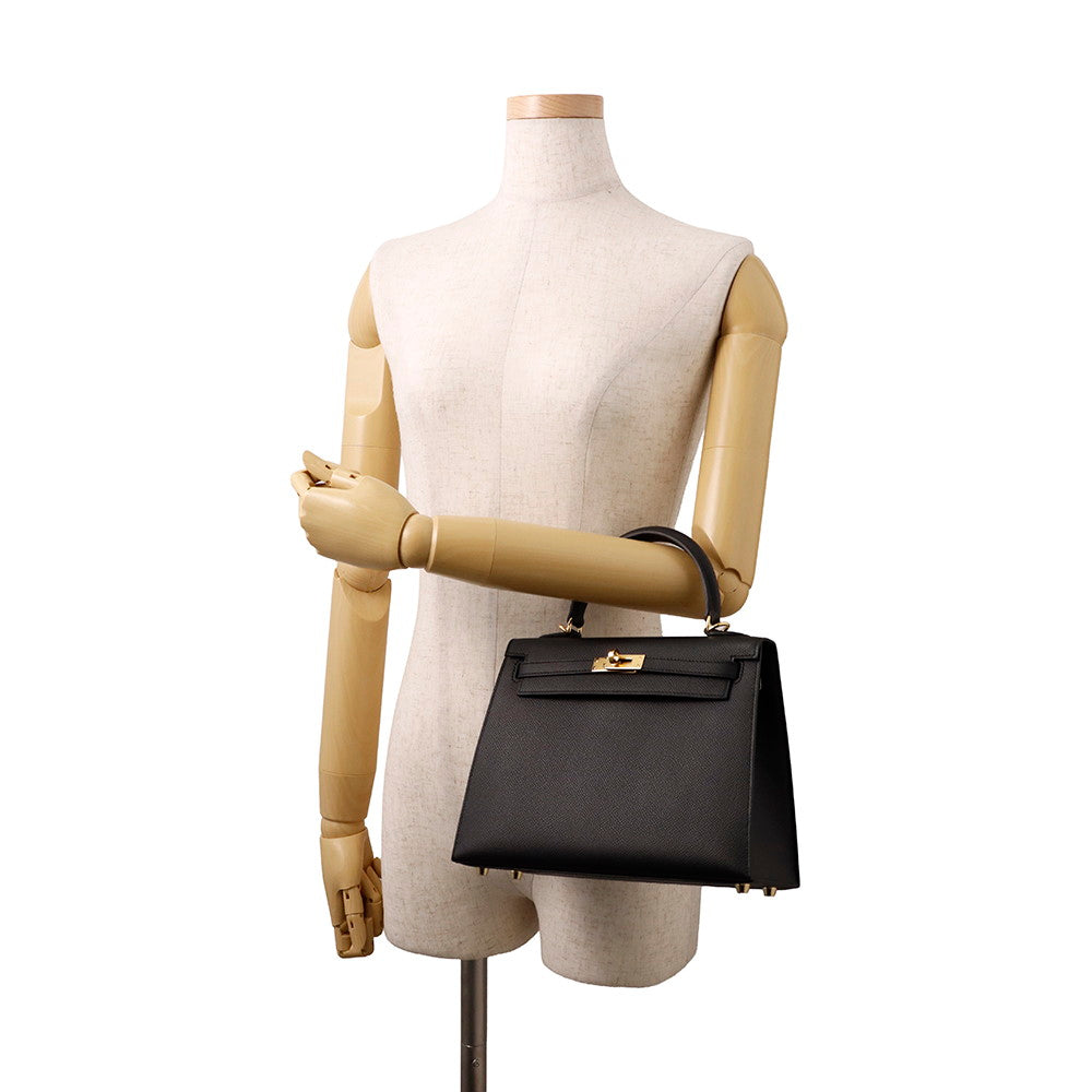 HERMES Kelly Sellier Black Epsom Size 25
