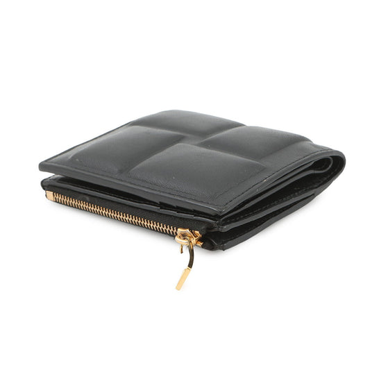 Bottega Veneta Padded Bi-fold Compact Wallet Black Lambskin