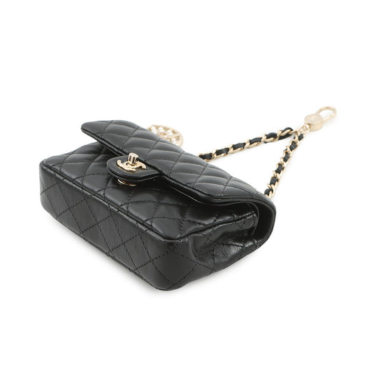 CHANEL Matelasse Classic Mini Bag Charm BlackAP4760 Lambskin Faux Pearl Rhinestone