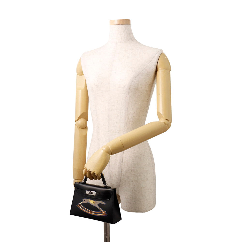 HERMES Mini Kelly 2 Cheval de Bois Black Tadelakt Leather