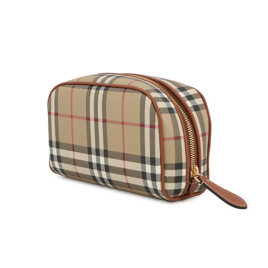 BURBERRY Novacheck Cosmetic Pouch Archive Beige80944191 PVC Leather Size Small