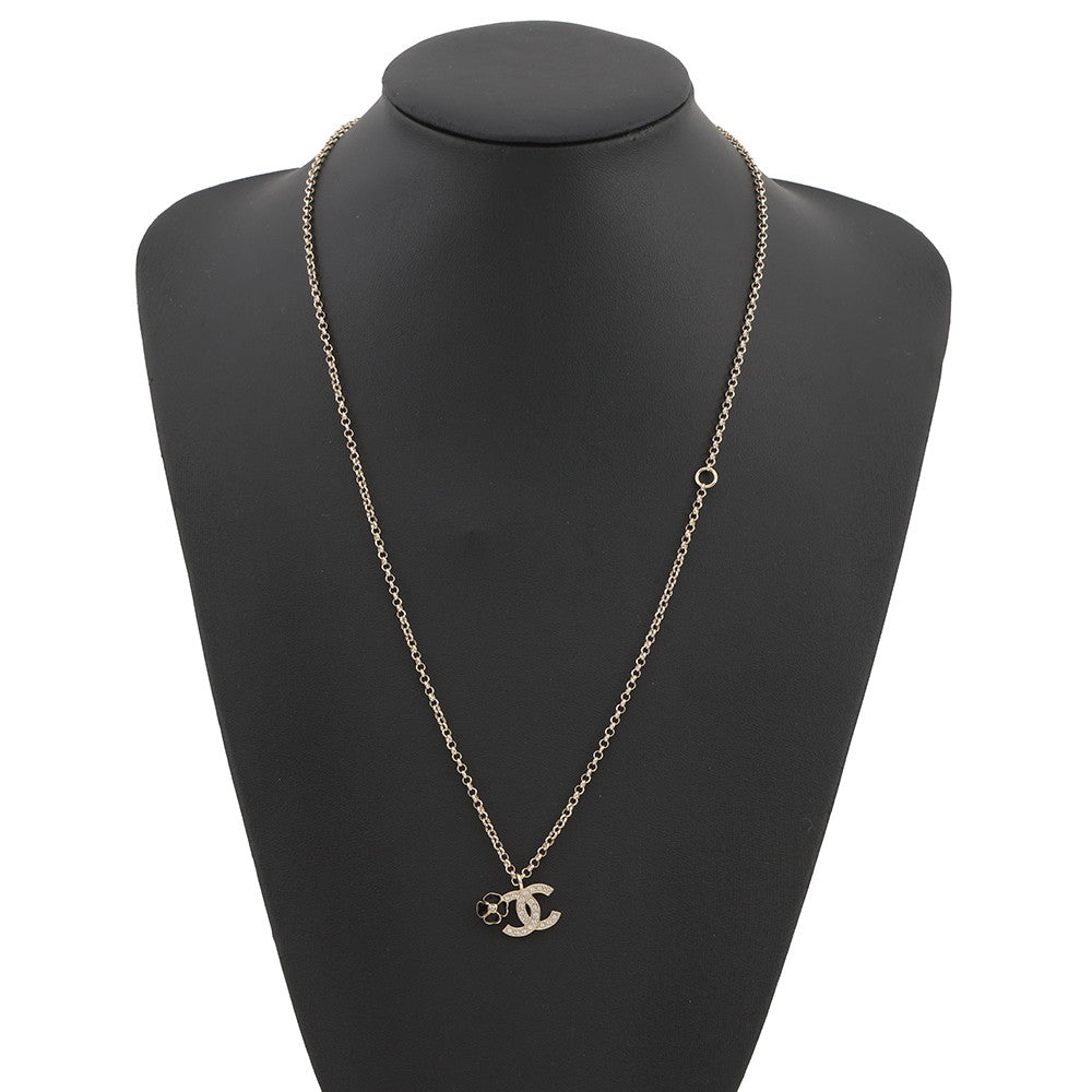 CHANEL CC Logo Clover Necklace Gold/BlackABF387 Metal Rhinestone