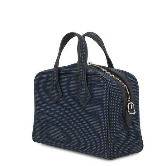HERMES Victoria 3 Fool Toe Black/Blue Saphir Swift Leather Toile Cadrille Size Mini