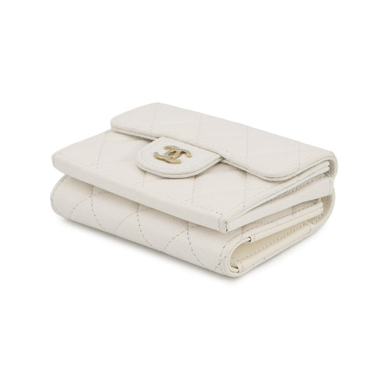 CHANEL Matelasse Classic Small Flap Wallet Tri-fold Wallet WhiteAP0230 Caviar Leather