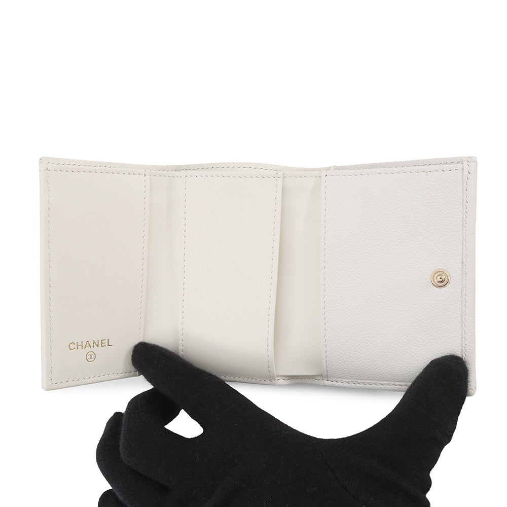 CHANEL Matelasse Classic Small Flap Wallet Tri-fold Wallet WhiteAP0230 Caviar Leather