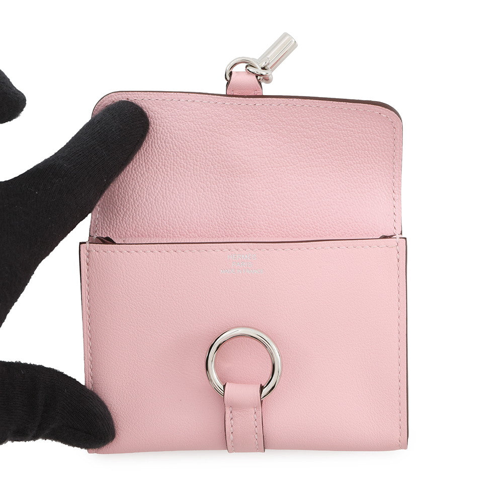 HERMES Glenan Compact Wallet Rose Sakura Swift Leather