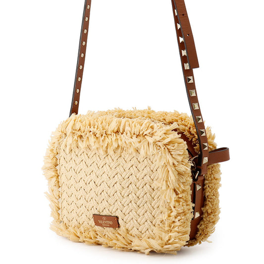 Valentino Garavani RockStudded Shoulder Bag Natural/BrownTW2B0809PWC_43S Straw Leather