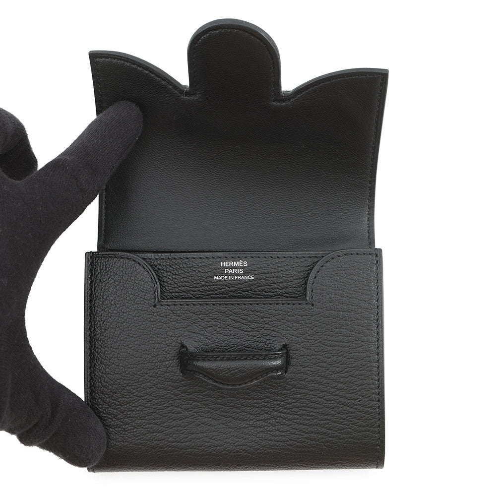 HERMES Port Folio 1938-12 Compact Wallet Black Chevre Myzore Goatskin