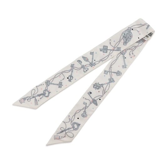 HERMES HERMES Scarf Twilly Les Cles a Pois HERMES Silk Twill Spring/Summer 2022 Blanc/Gris Acier/Multicolor Silk100%