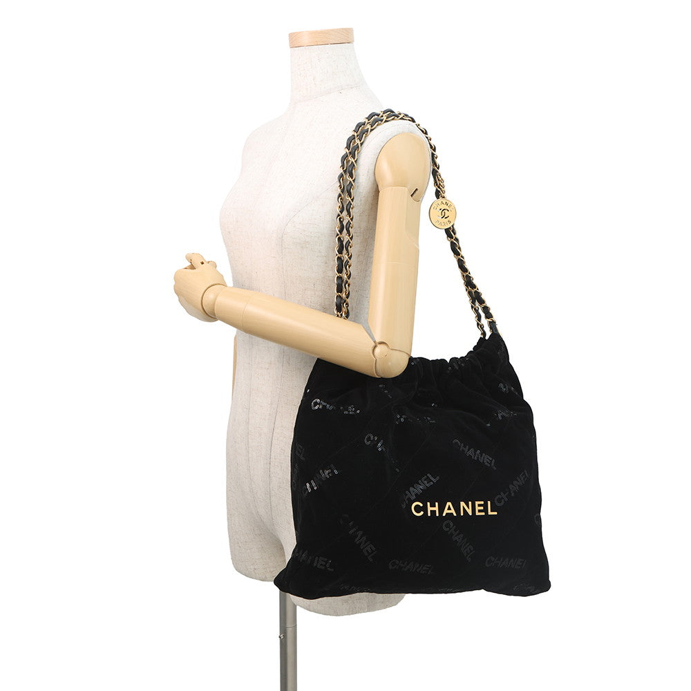 CHANEL CHANEL 22 Sequins Shoulder Bag BlackAS3260 Velour Size Small
