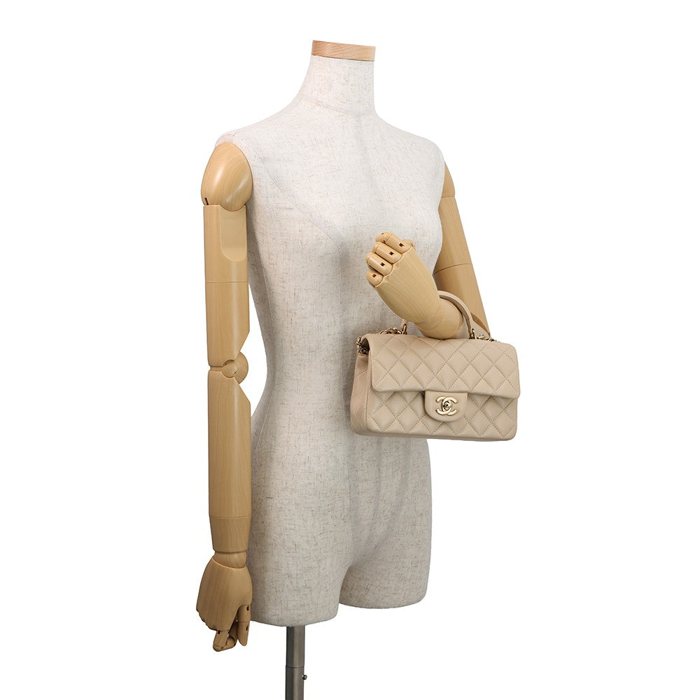 CHANEL Matelasse Top Handle Mini Flap Bag BeigeAS2431 Lambskin