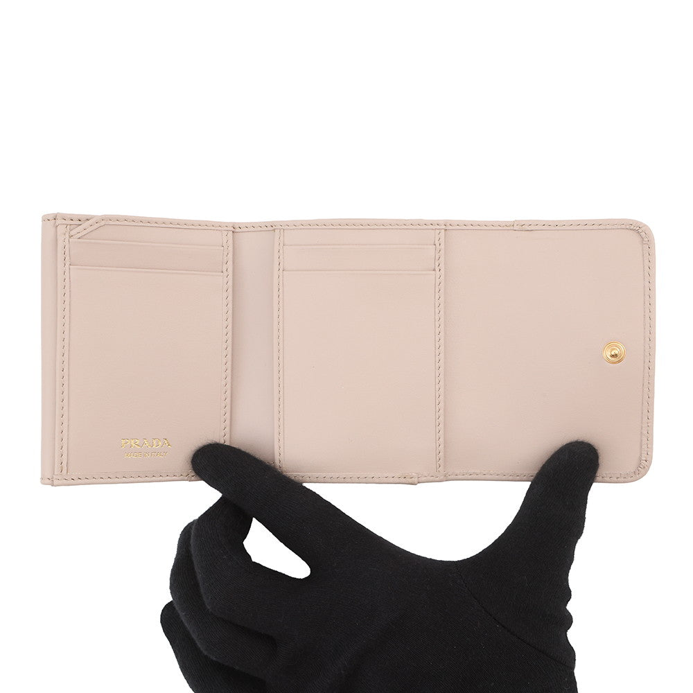 PRADA Triangle Logo Tri-fold Wallet Jasmin Flower1MH043 Leather