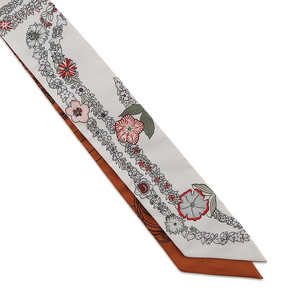 HERMES Twilly Brides de Gala en Fleurs & Eyeliner Spring/Summer 2025 White/Gray/Cuir Silk100%