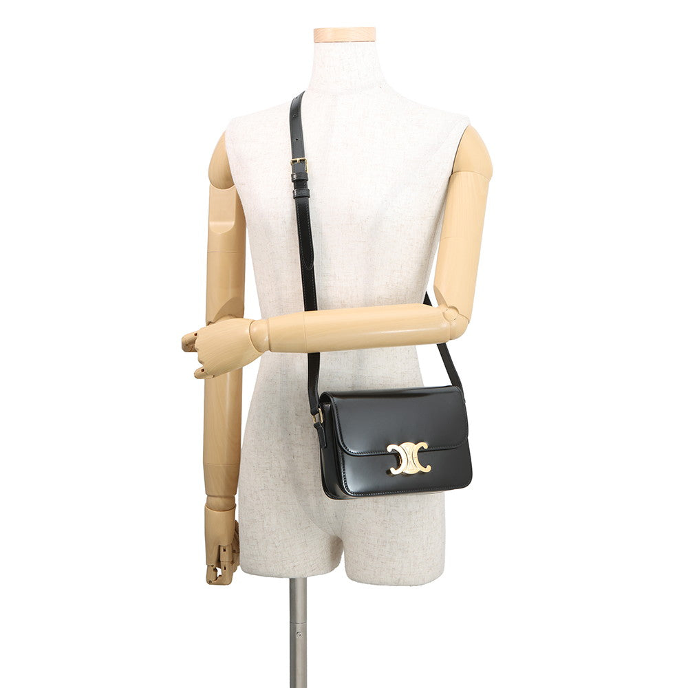 CELINE Teen Triomphe Shoulder Bag Black188423 Shiny Calf Leather