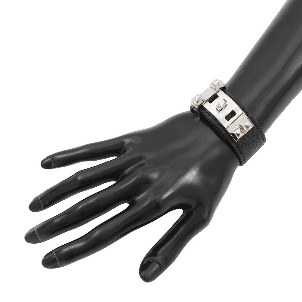 HERMES Collier de Chien Bangle 24 Size T1 Black Veau Madame