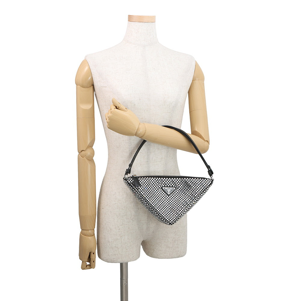 PRADA Triangle Pouch Black1NQ044_2AWL_F0T7O Satin CrystalBijoux