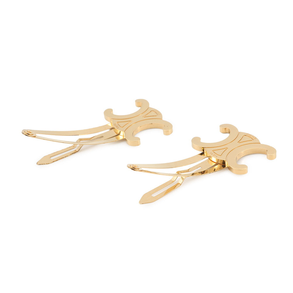 CELINE Triomphe Snap Hair Clips (Set of 2) Gold46Z656BSL.35OR Gold Plated Steel