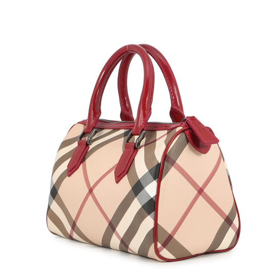 BURBERRY Vintage Nova Check Bowling Bag Beige/Multicolor3722972 PVC Patent Leather