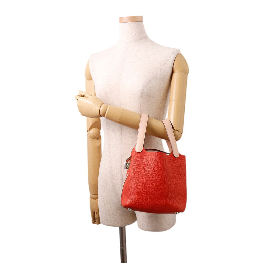 HERMES Picotin Lock Touch Rouge Tomate/Rose Eglantine Taurillon Clemence Size PM