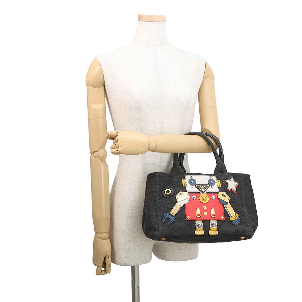 PRADA Mini Canapa Robot 2-Way Bag Black/Multicolor1BG439 Denim Leather