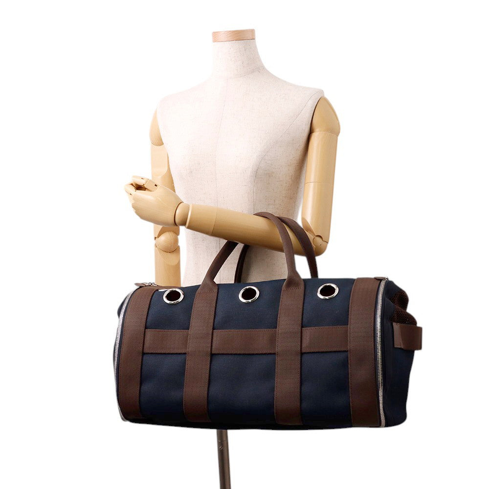 HERMES Dog carrier bag Navy/Brown Canvas