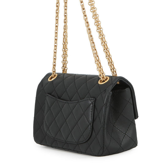 CHANEL 2.55 Matelasse S Flap Chain Shoulder Bag Black Leather Size 20