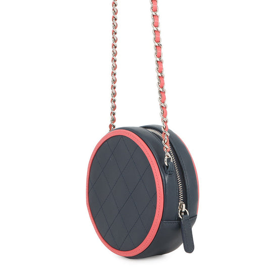 CHANEL Matelasse Round Chain Shoulder Bag Navy/PinkAP0060 Lambskin