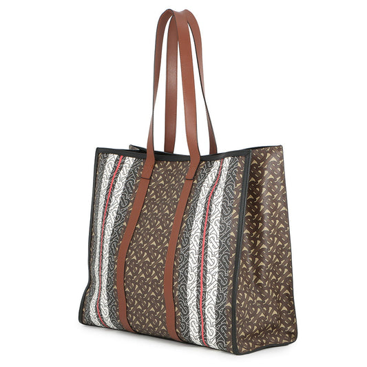 BURBERRY TBMonogram Stripe ECanvas Tote Bag Black PVC Leather