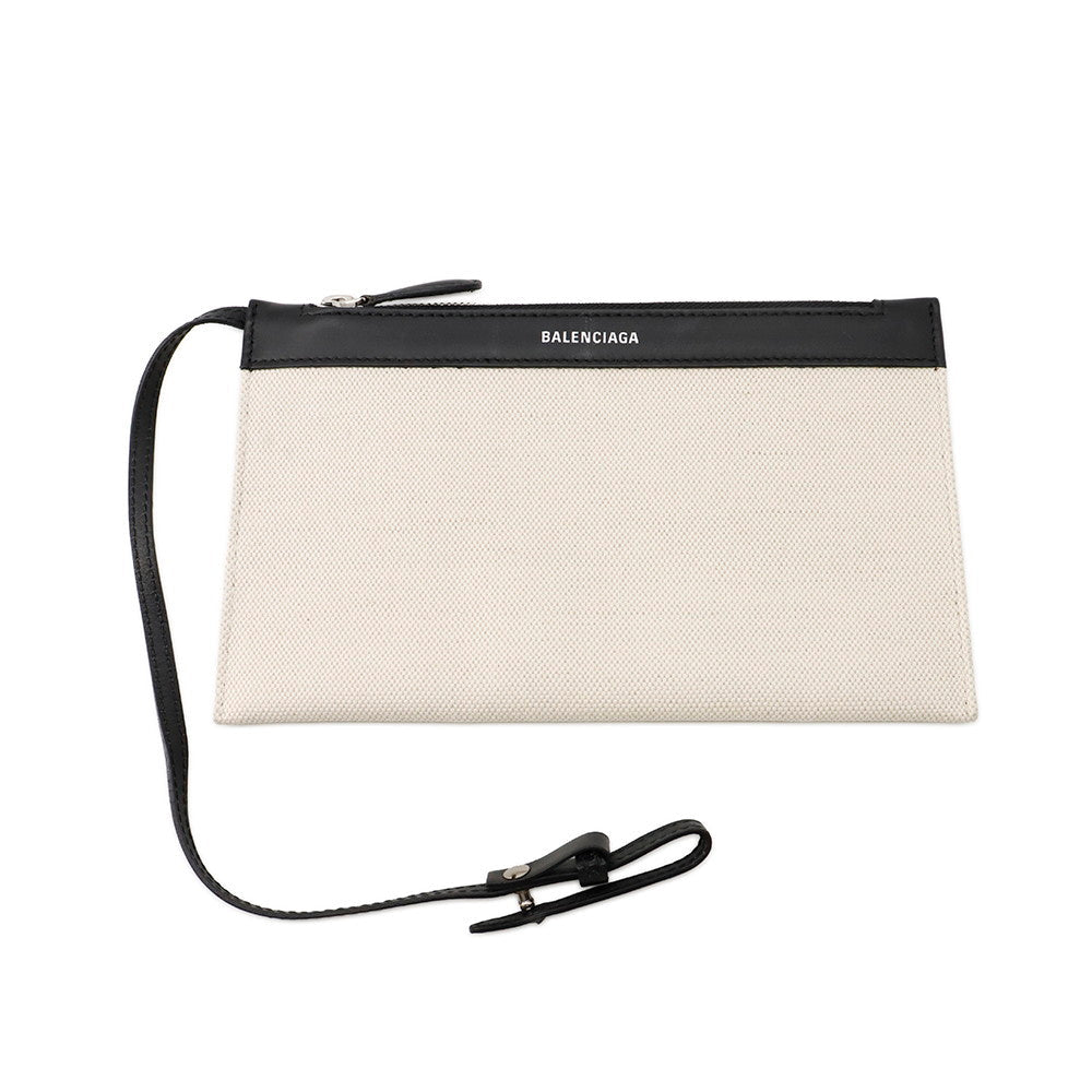 BALENCIAGA Navy Cabas Tote Bag White/Black339933 Canvas Leather Size S