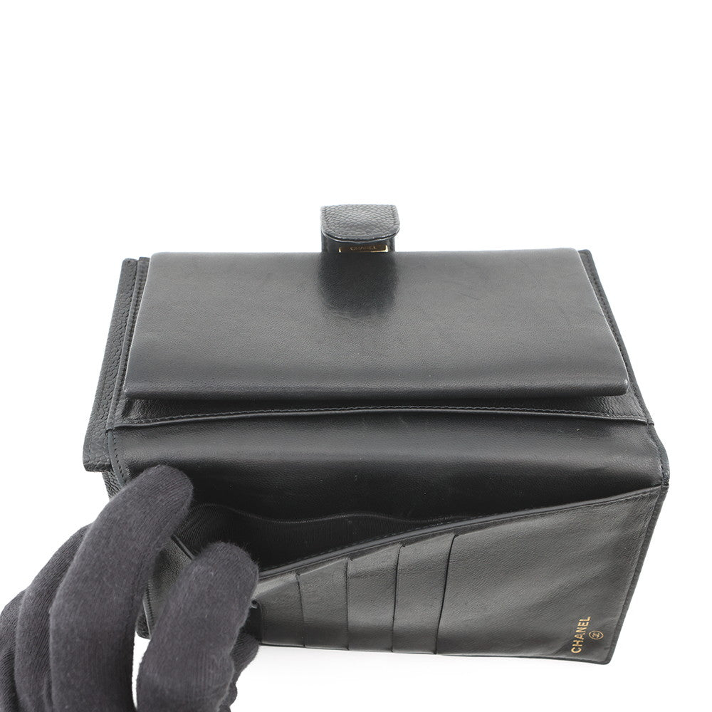 CHANEL CC Logo Kiss Lock Nagai Cloth BlackA13498 Caviar Leather