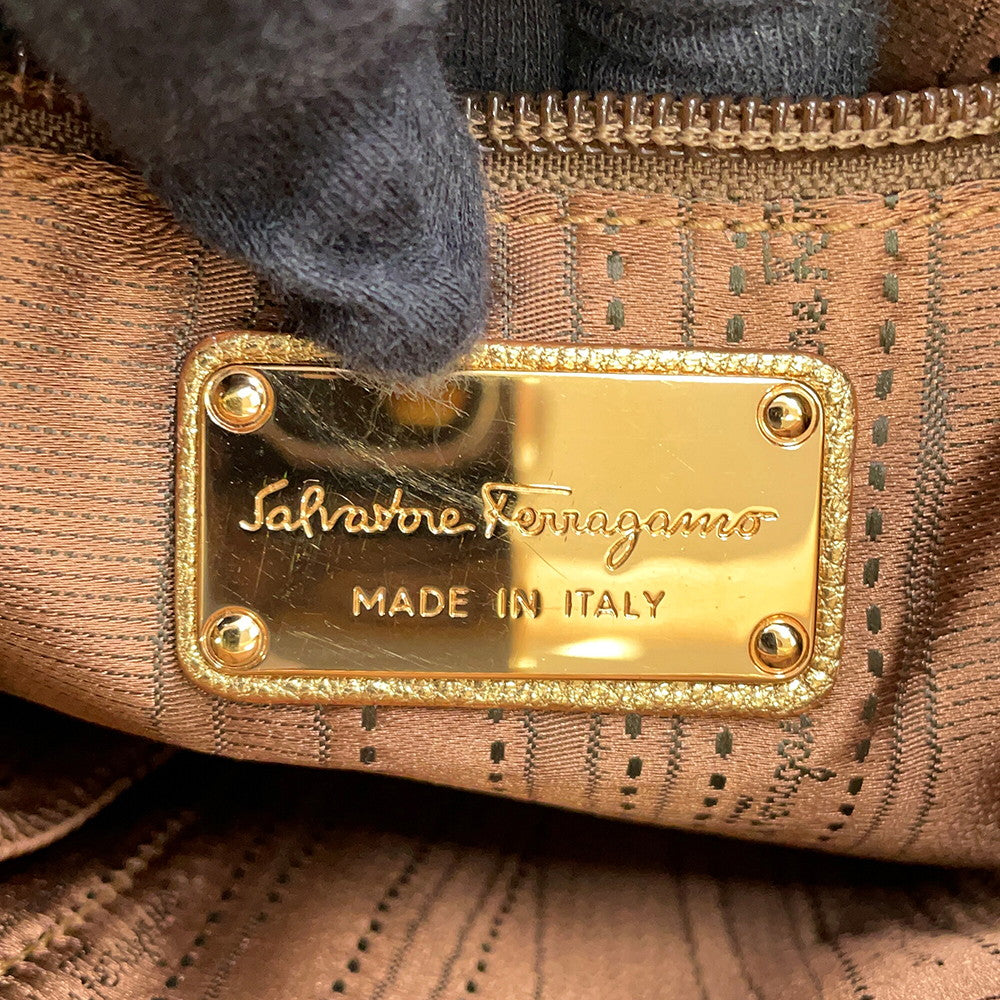 Ferragamo Gancini One Shoulder Bag Gold21B717 Leather