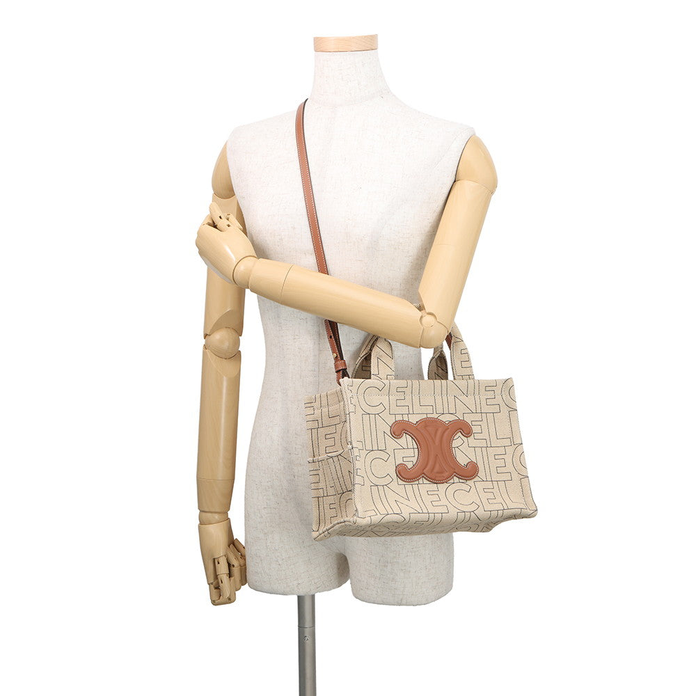 CELINE Triomphe Cabas Tice 2WAYBag Natural/Tan199162 Canvas Leather Size Small