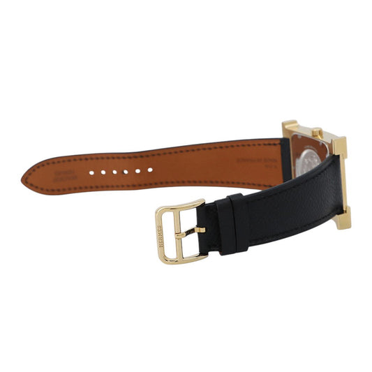 HERMES H Watch GM H34mm×W30mm Stainless Steel Gold Plated Epsom(Black) Silver DialHH1.801