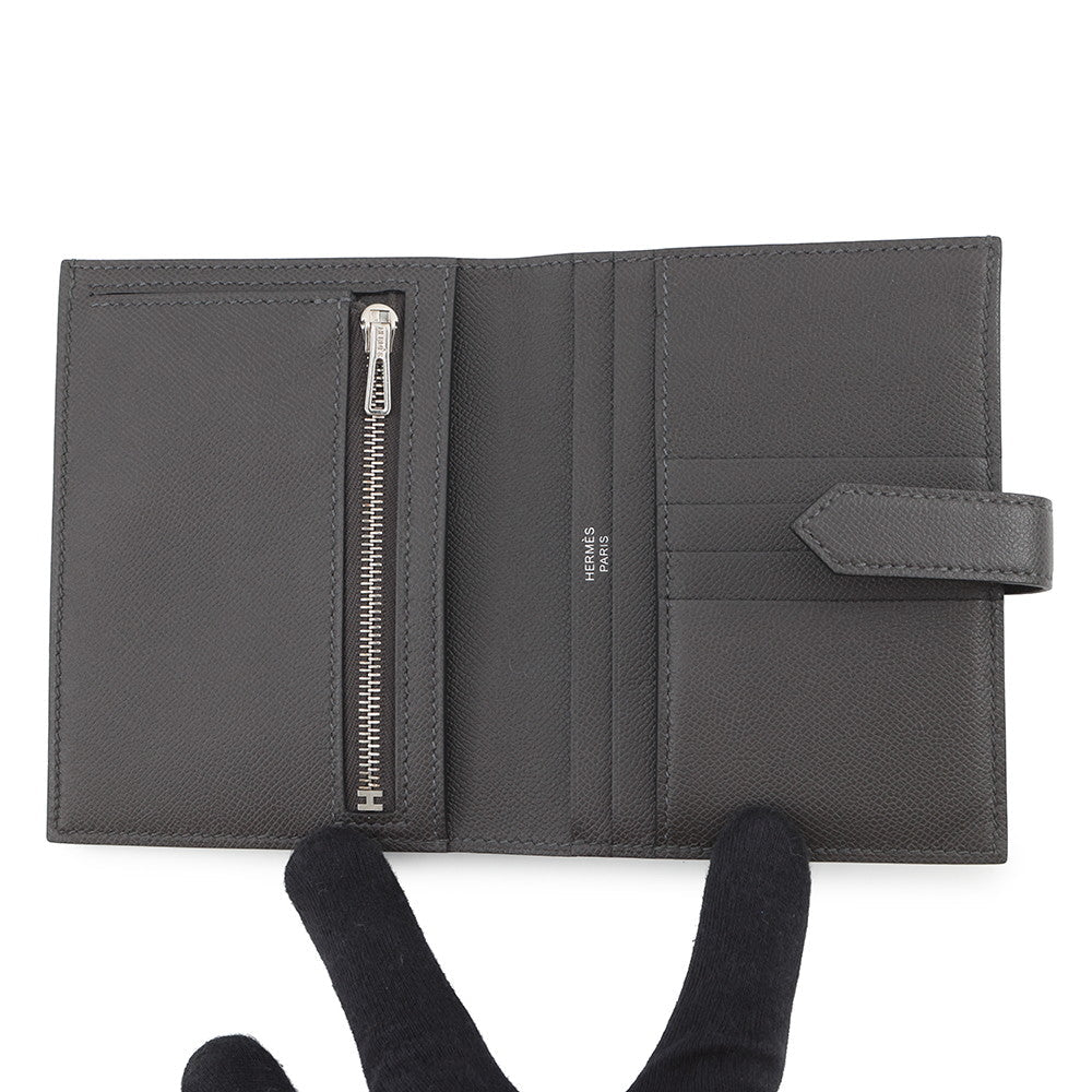 HERMES Bean compact Ardoise Veau Madame