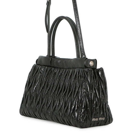 MIUMIU Matelassé 2-Way Handbag Black5BA202 Leather