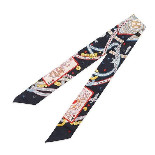 HERMES Twilly Bijoux・Pique Queen of Hearts Dame de Coeur Black/Rouge/Orange Silk100% Bijoux