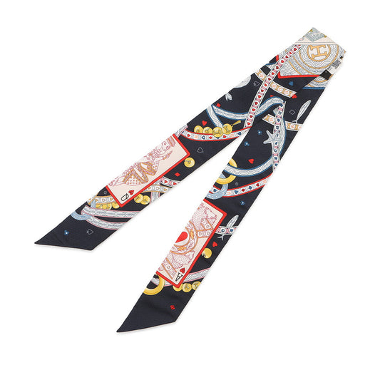 HERMES Twilly Bijoux・Pique Queen of Hearts Dame de Coeur Black/Rouge/Orange Silk100% Bijoux