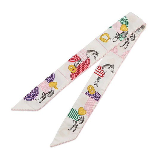 HERMES Twilly Garde Robe Pop Blanc/Multicolor Silk100%