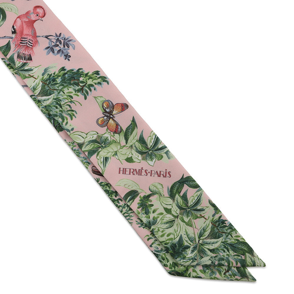 HERMES Twilly Equator Rose Nakul / Green / Gray Silk100%