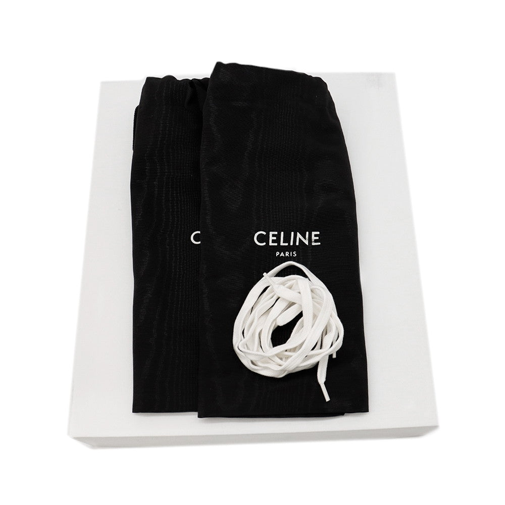 CELINE Triomphe Patch Block Wedge Sneakers Optic White366475189C.01OP Calf Leather Lining Textile Rubber Size 35