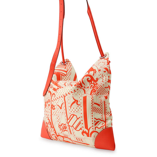 HERMES Silky City Fauve Le Righe Rainbow Orange Field Silk Swift Leather Size PM